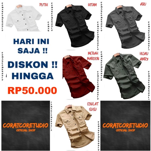 29 WARNA WARNI TC87 COLLECTION THE CLOVER 87  CORATCORETUDIO Hem Cowok Kemeja Pria Dua 2 Kantong Sak