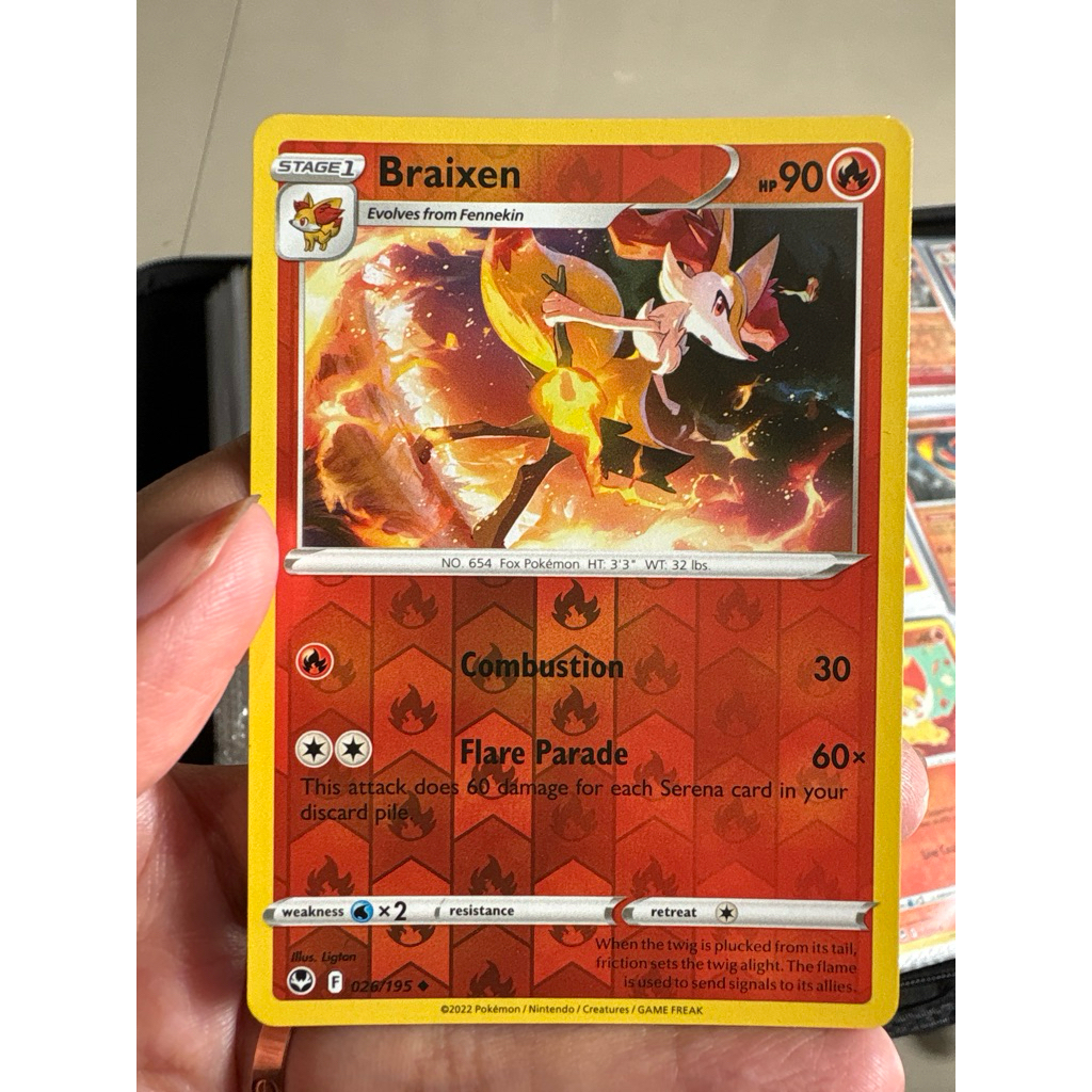 kartu pokemon original holo reverse braixen 026/195