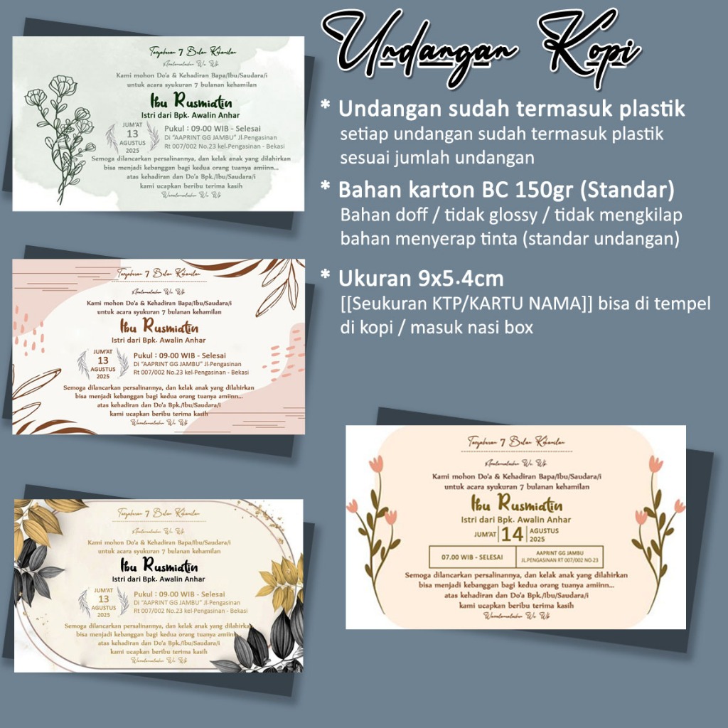 Undangan Tasyakuran Kehamilan Mini Card | Kartu Ucapan 4 Bulanan / 7 Bulanan [[FREE PLASTIK]] Karton