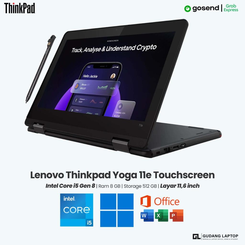 Laptop 2 in 1 Lenovo Thinkpad Yoga 11e Core i5 Gen 8 Ram SSD 512 GB Layar 11 inch Touchscreen + Styl