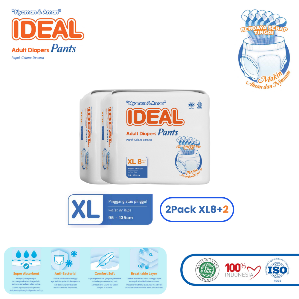 (2 PACK) IDEAL popok dewasa tipe celana sizeXL8+2 Nyaman, anti Ruam, Anti bocor