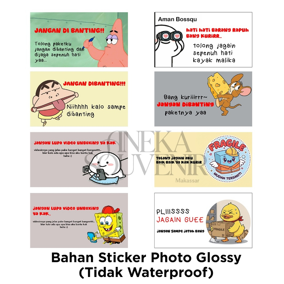 (min 8 pcs) STIKER FRAGILE TIDAK WATERPROOF // STIKER FRAGILE LUCU  // STIKER FRAGILE GLOSSY
