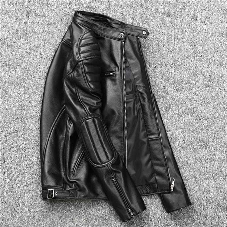 Black Leather Jacket Cafe Racer Pria | Jaket Kulit Domba Original