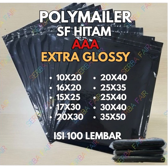 POLYMAILER SF HITAM AAA EXTRA GLOSSY / HIGH QUALITY TEBAL / ISI 100 LEMBAR