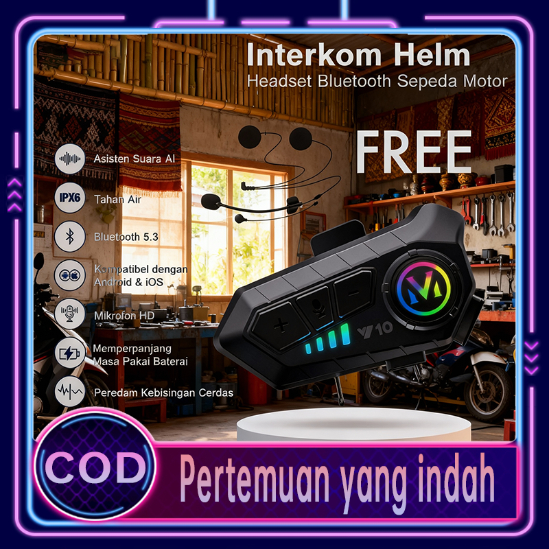 {Rumah Xiaomi}Virgo CODHeadset Helm Intercom Bluetooth 5.3 IPX6/Headset Helm Intercom Y10 / Y10-2x B