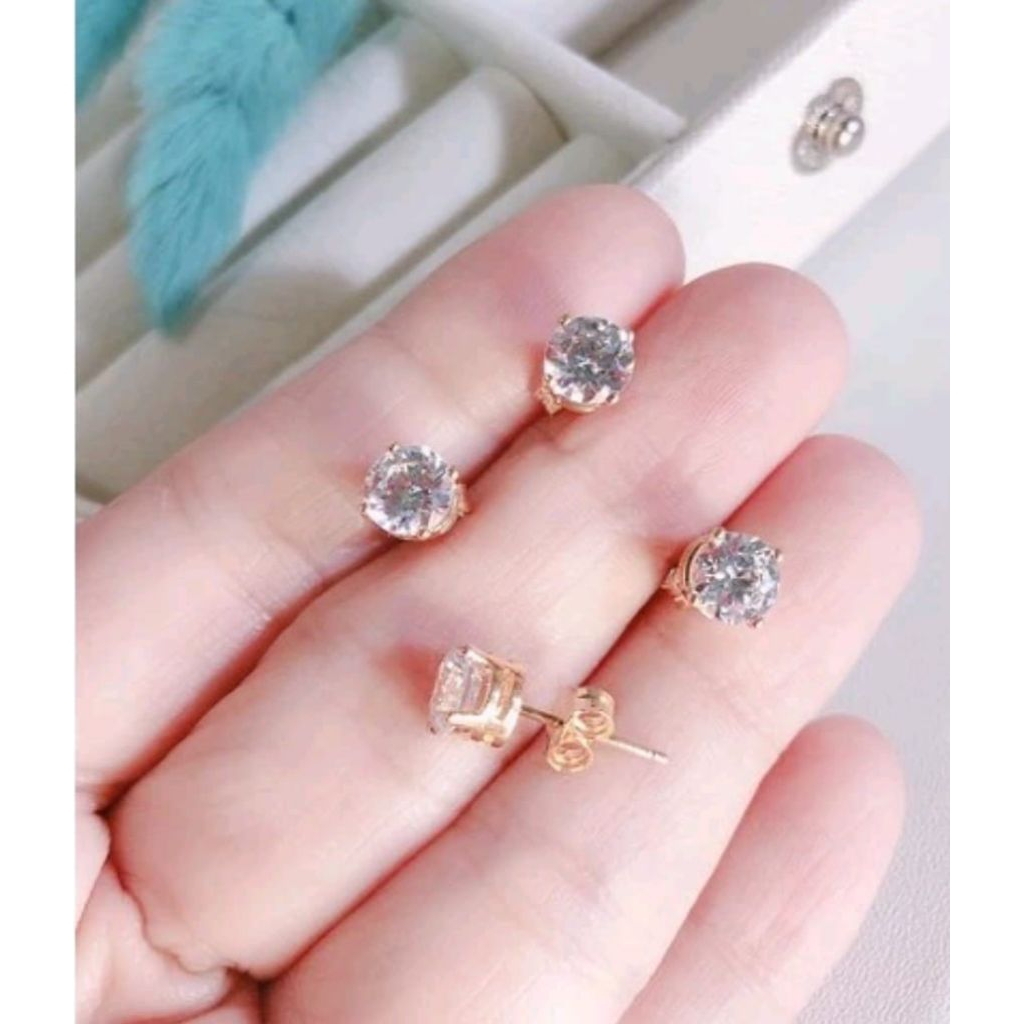Anting Tusuk permata satu Titanium Import Anting Giwang Wanita Anti karat