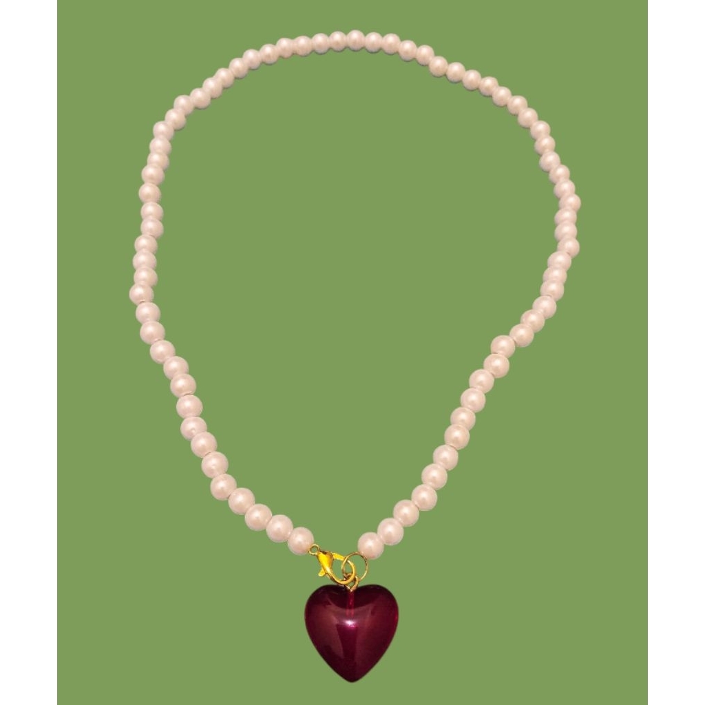 KALUNG CHOKER MUTIARA LIONTIN LOVE MERAH