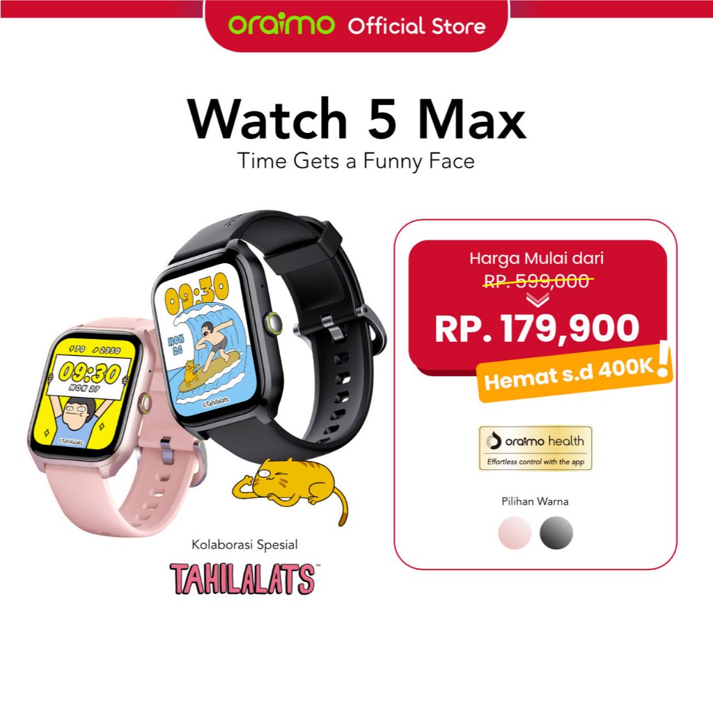 oraimo Watch 5 Max Smartwatch OSW-804 Jam Tangan Pintar 2.01'' Layar Besar Nirkabel Bluetooth Panggi