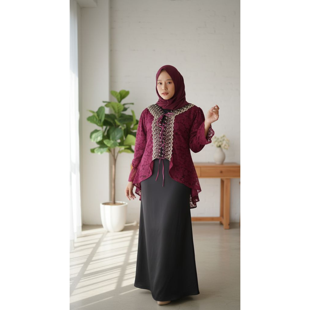 Fahm Outer Brokat Kondangan - Outer Tunik Tille Brukat Cardigan - Outer Tille Brokat Lengan Panjang 