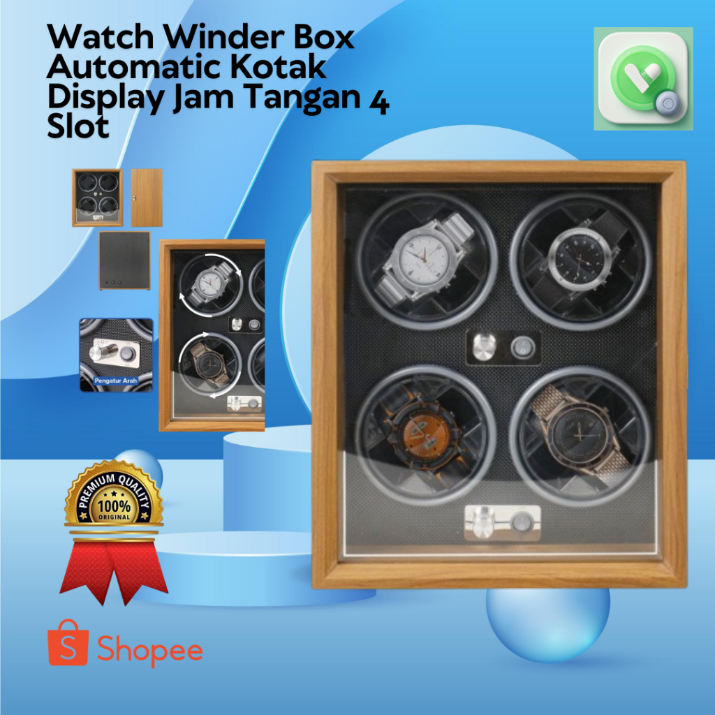 Hadiah Dewasa Pria Watch Winder Box Automatic Kotak Display Jam Tangan 4 Slot