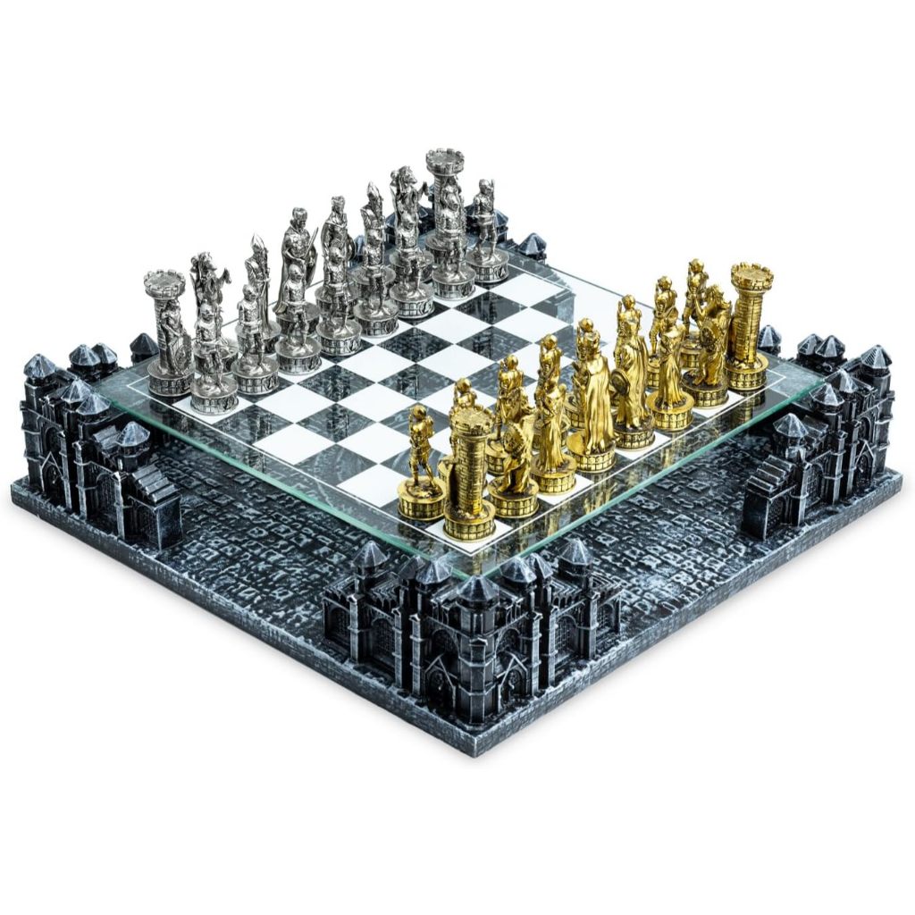 BB Chess Sets - Renaissance Knight 3D Chess Set – Unique Chess Board Set - Durable Gold and Silver M