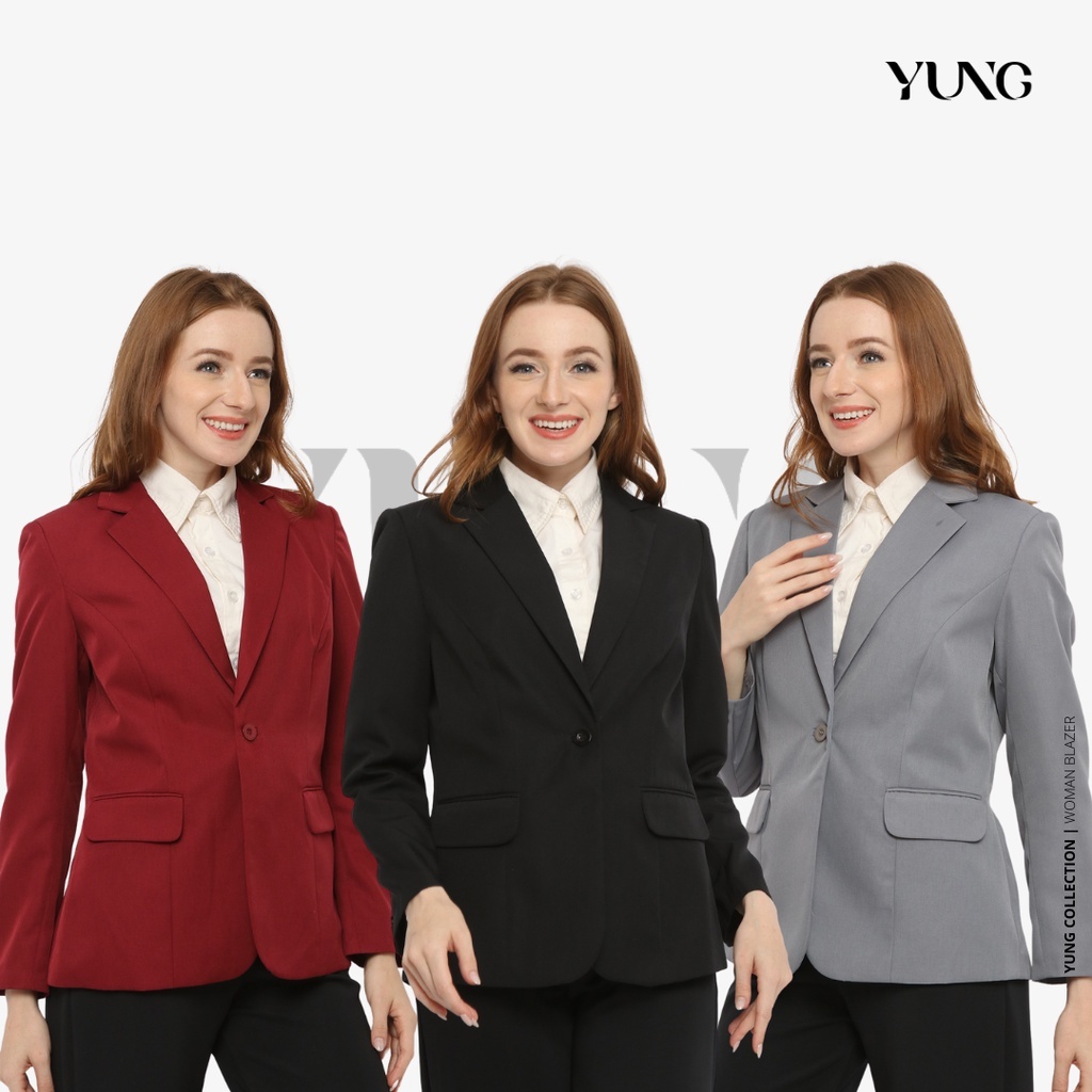 YUNG BASIC BLAZER - Blazer Wanita Bahan Hightwist Tebal Adem Lapis Furing Bahu Busa Cocok untuk Sera