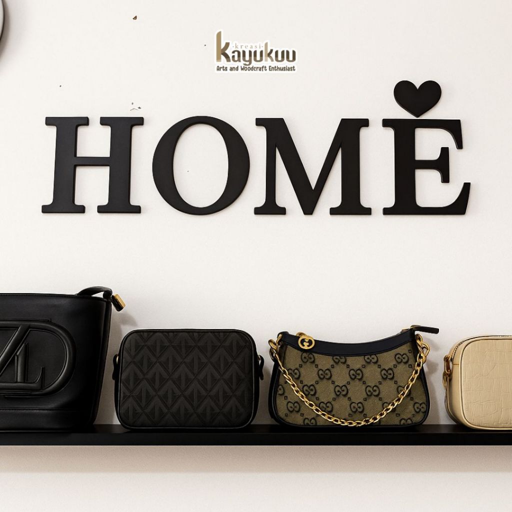 Kreasikayukuu Hiasan Dinding Pajangan Tulisan Home My Love bahan Plywood 5mm atau Plywood
