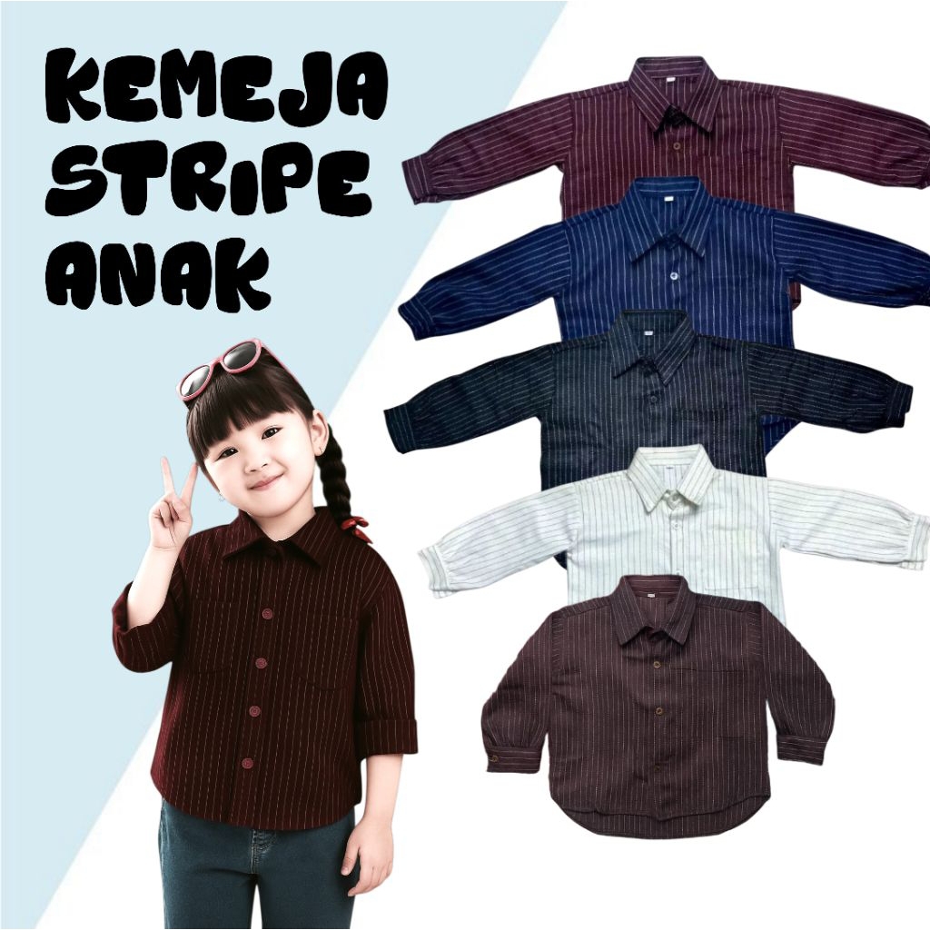 Kemeja stripe oversize anak perempuan 1-9tahun / kemeja anak perempuan / baju anak
