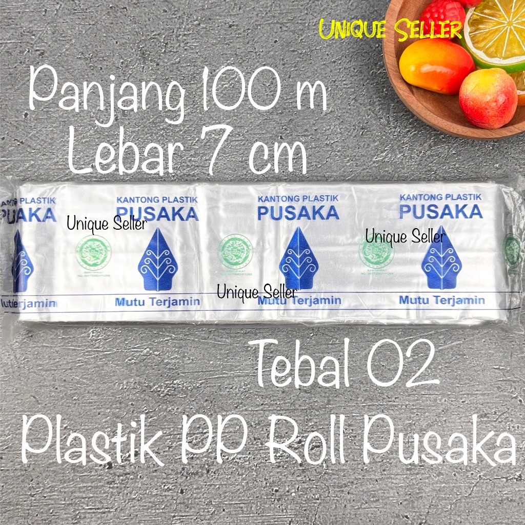Plastik PP ROLL 7cm 7 cm Tebal 02 Panjang 100m PUSAKA Plastik Roll Pembungkus Kacang Biji Bubuk