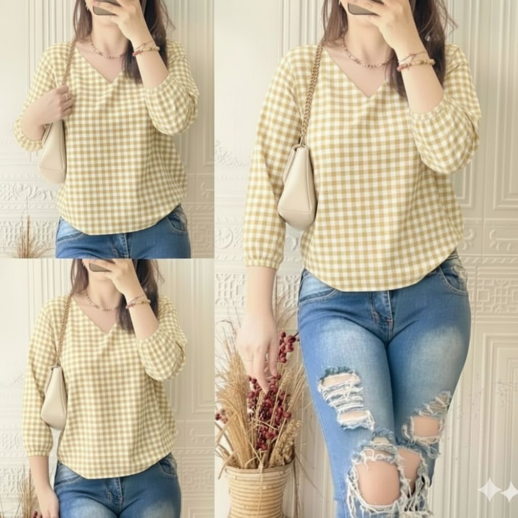 Blouse V neck Pakaian wanita terbaru Saiz L XL XXL