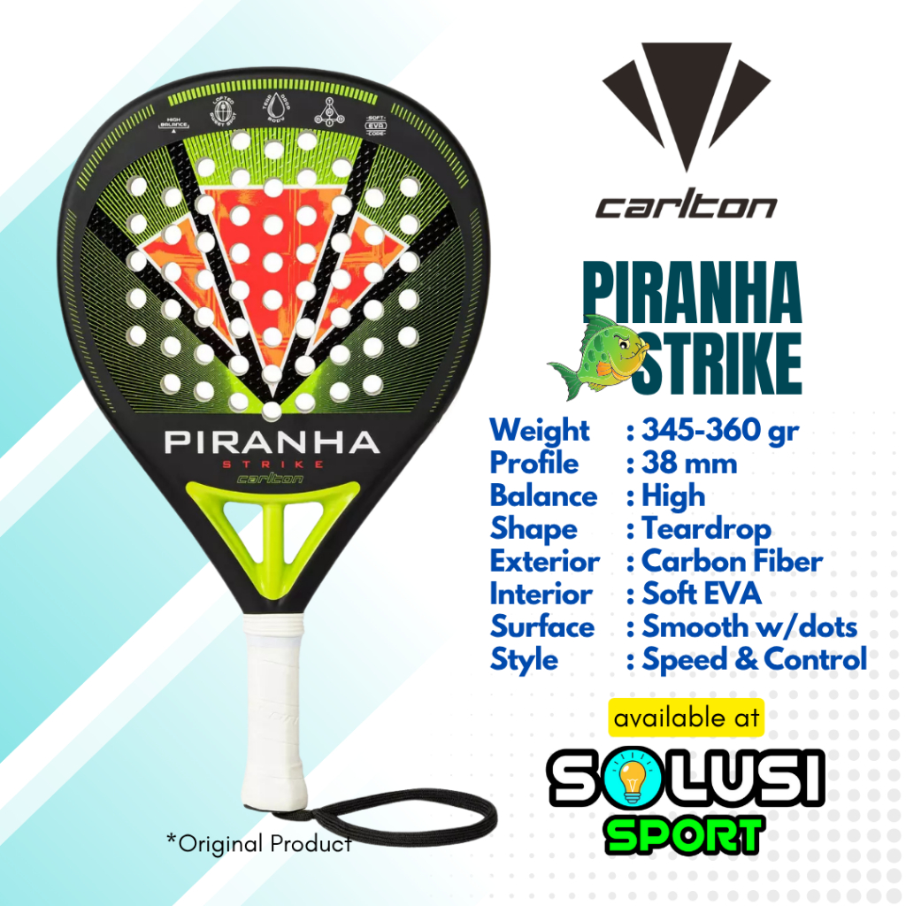 CARLTON PIRANHA STRIKE Raket Padel 345gr Teardrop Tennis Padle Racket Original