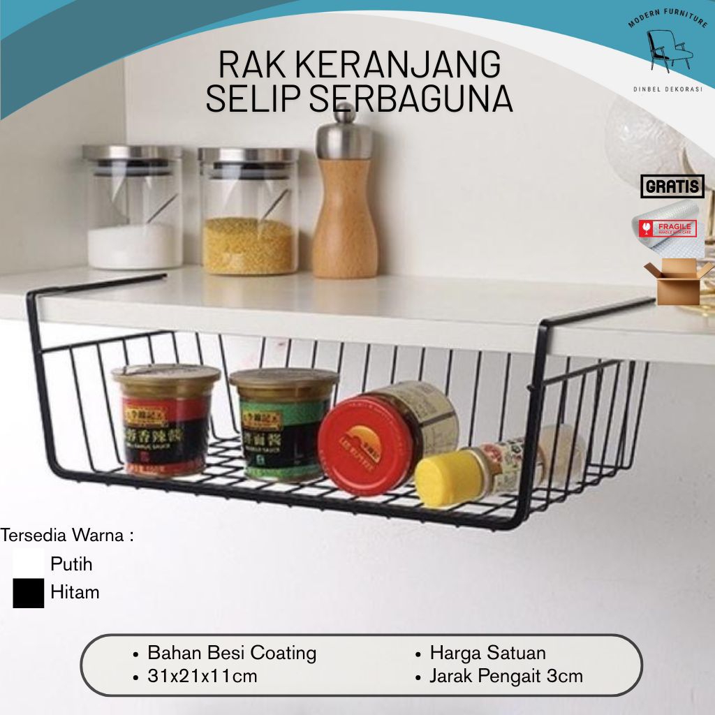 Rak Keranjang Selip / Gantung Hanging Basket Rak  Gantung Lemari Dapur Penyimpanan Keranjang Rak Gan