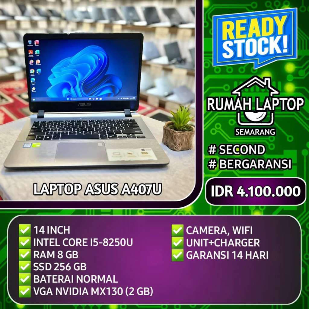 Laptop Asus A407U (second). Intel Core i5-8250U. RAM 8 GB. SSD 256 GB. VGA NVIDIA MX130 (2 GB)