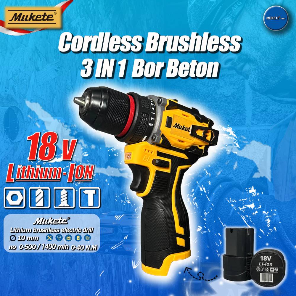 MUkete 18V bor listrik mini bor impact baterai mesin bor baterai Bor Baterai mall inline badge mesin