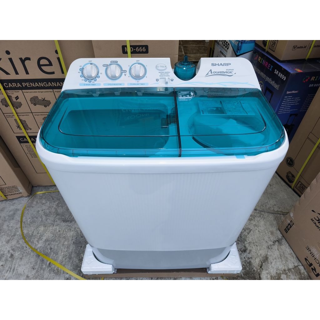 mesin cuci Sharp aquamagic 95CR kapasitas 9 kg transparan