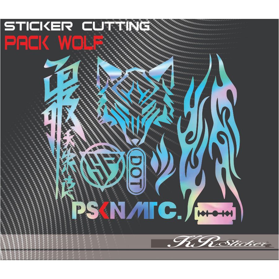 Sticker cutting set pack wolf api logo sp dot kanji katakana pskn matic helm motor kekinian  Tahan L