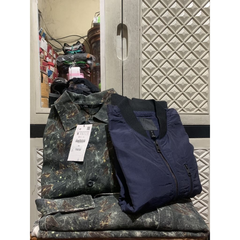 ORIGINAL DENIM JEANS H&M JACKET BOMBER ZARA ZIPPER FLORAL PARASUTE