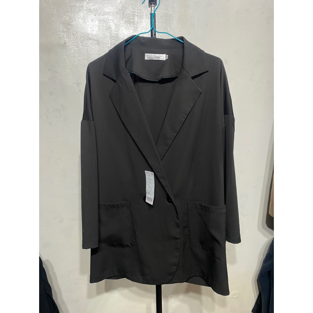 Blazer Jumbo Wanita Double Breasted Bahan Poliester Licin Preloved