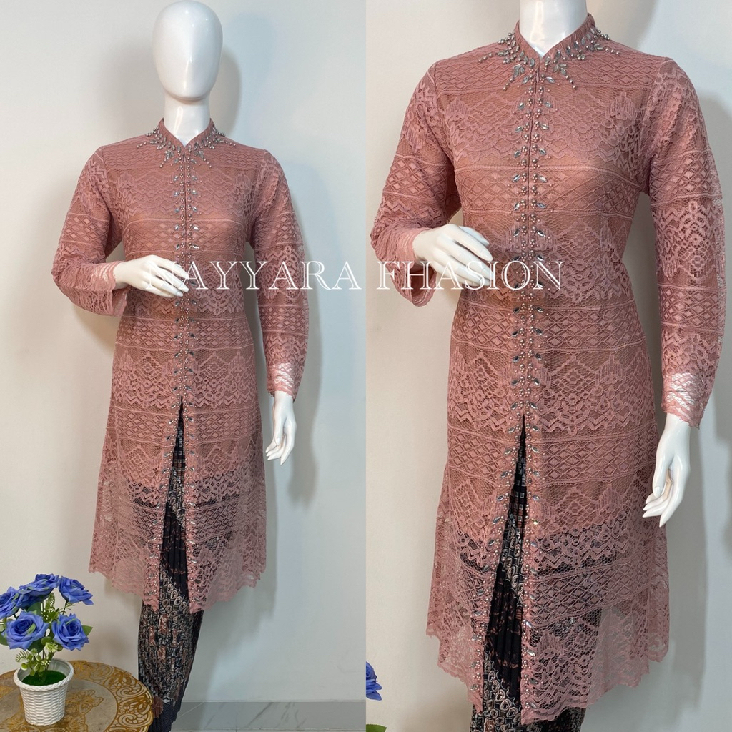 Kebaya tunik brokat kerah sanghai kebaya tunik modern kombinasi payet