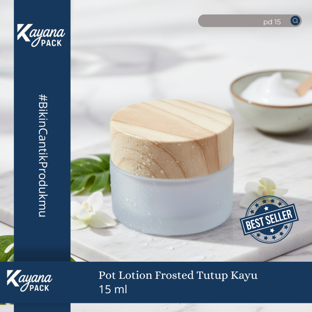BOTOL POT JAR CREAM KRIM KACA FROSTED 15GR TUTUP KAYU / POT KACA DOFF 15 GR (PD15)