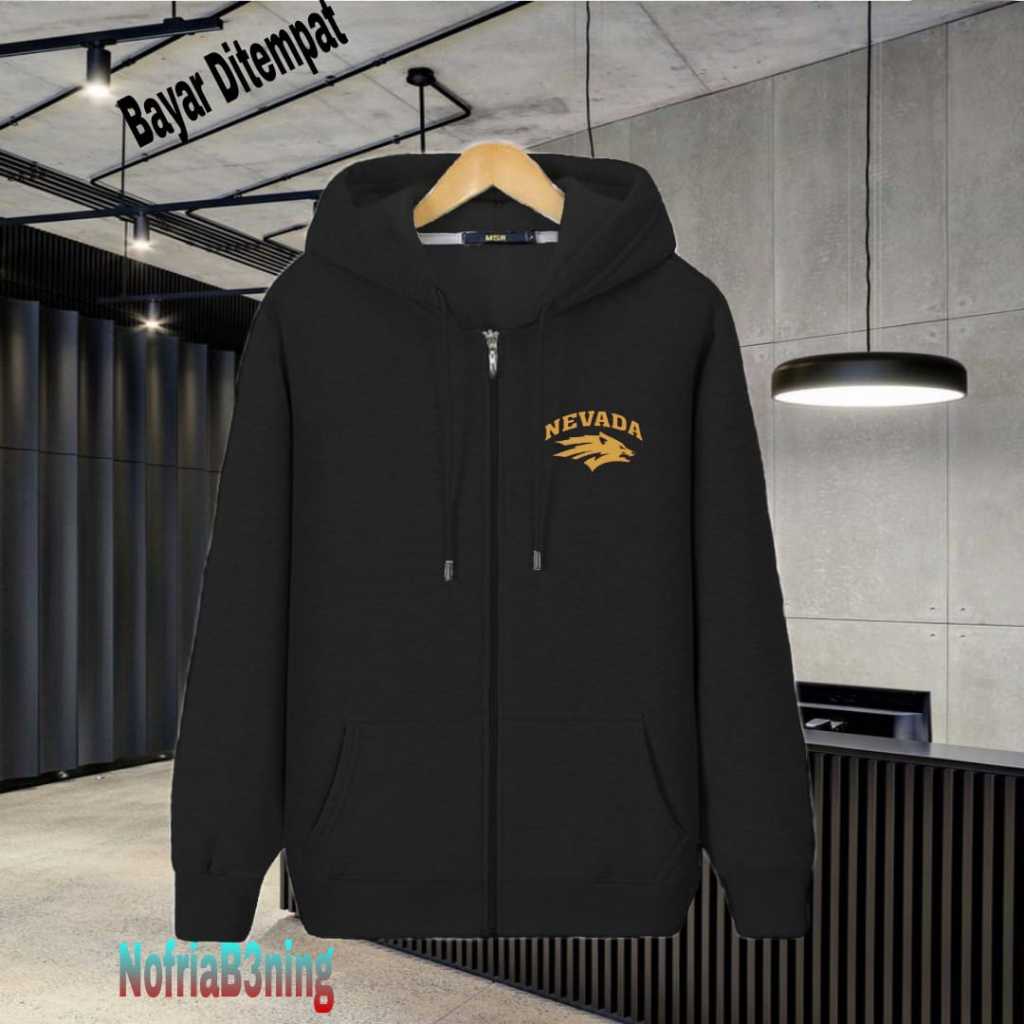 (COD) Jaket Resleting Distro Nevada Text Gold Jaket Pria Wanita Terkeren Jaket Denim Distro Katun Fl