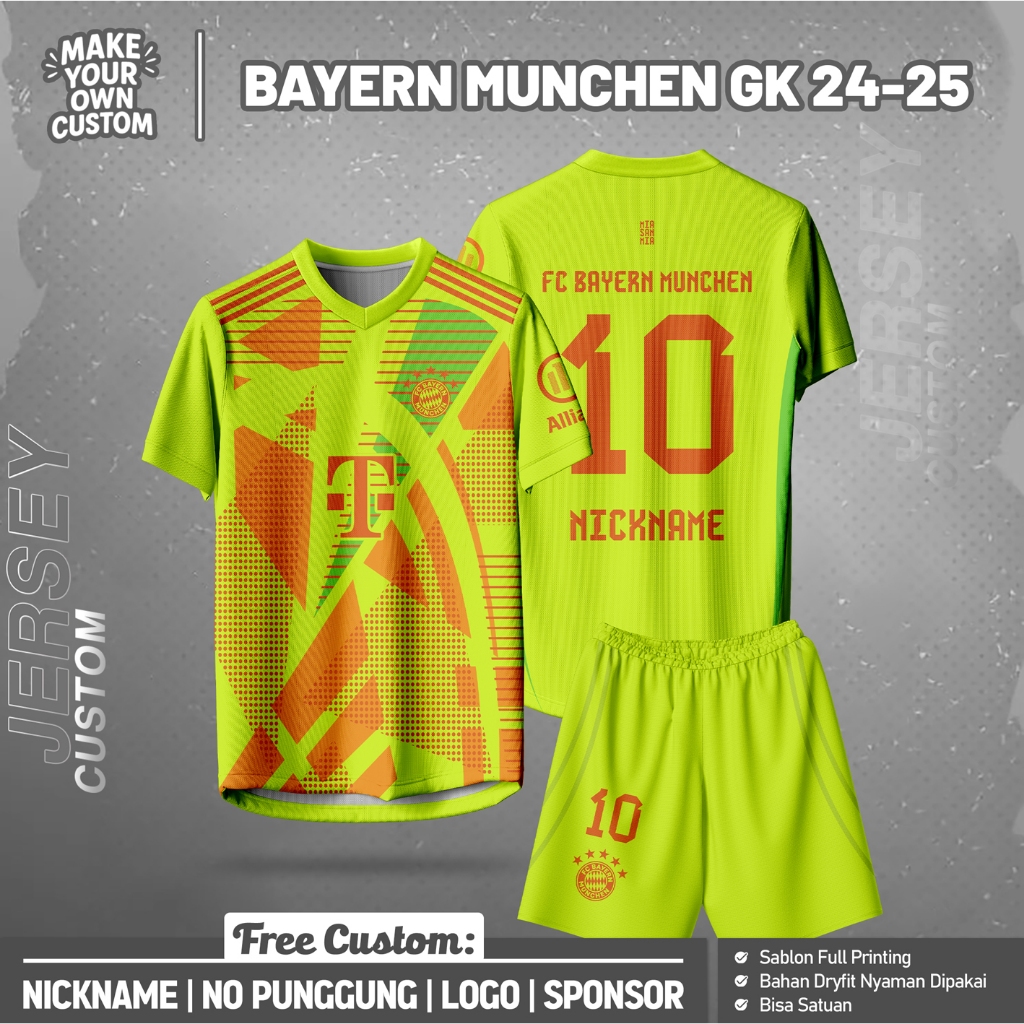 Jersey Bola Premium Bayern Munchen Kiper 2024 - 2025 [Gratis Nama dan Nomor Pungung]