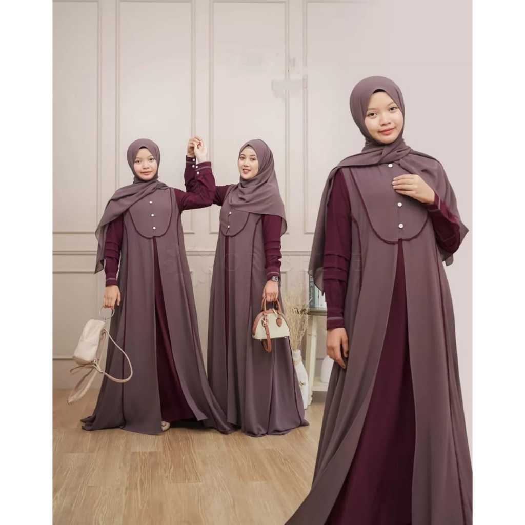 Qirani Couple Mom & Kids Gamis Set Couple Inner Dan Outer Matt Sabrina Anti UV Mix Ceruty Babydoll