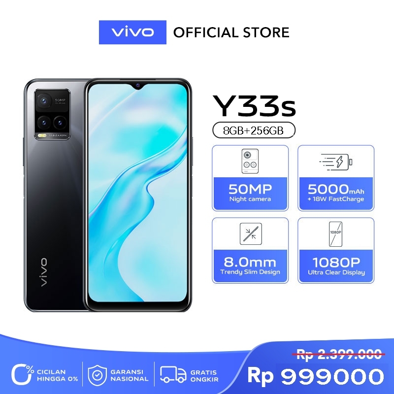 100% Ori HP VIVO Y33S RAM 8/128GB Baru Garansi Resmi Indonesia 50MP Kamera 5000mAh+18W Fastcharge