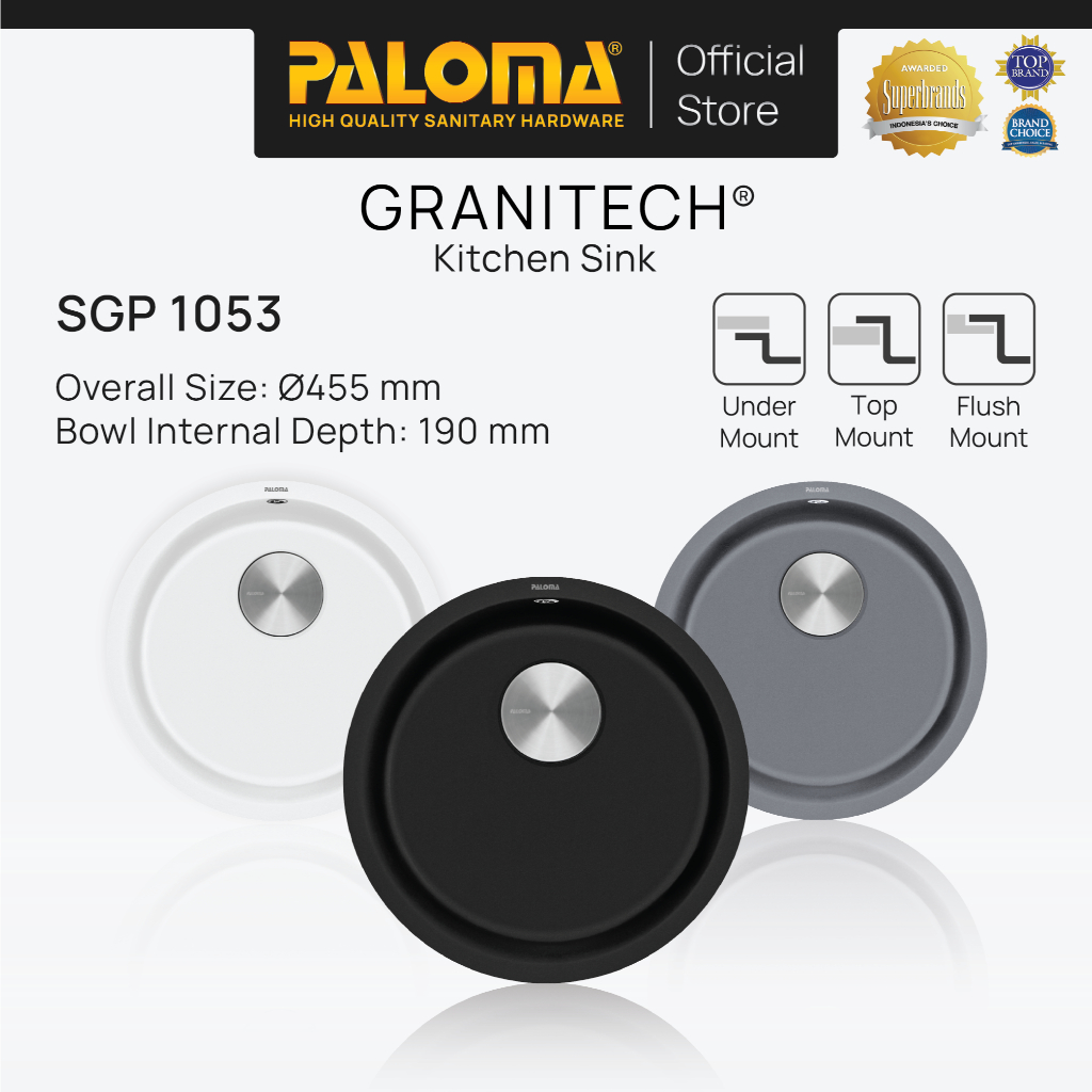 PALOMA SGP 1053 Kitchen Sink Bak Cuci Piring Dapur Granitech 1 Bowl Bundar Topmount Flushmount Under
