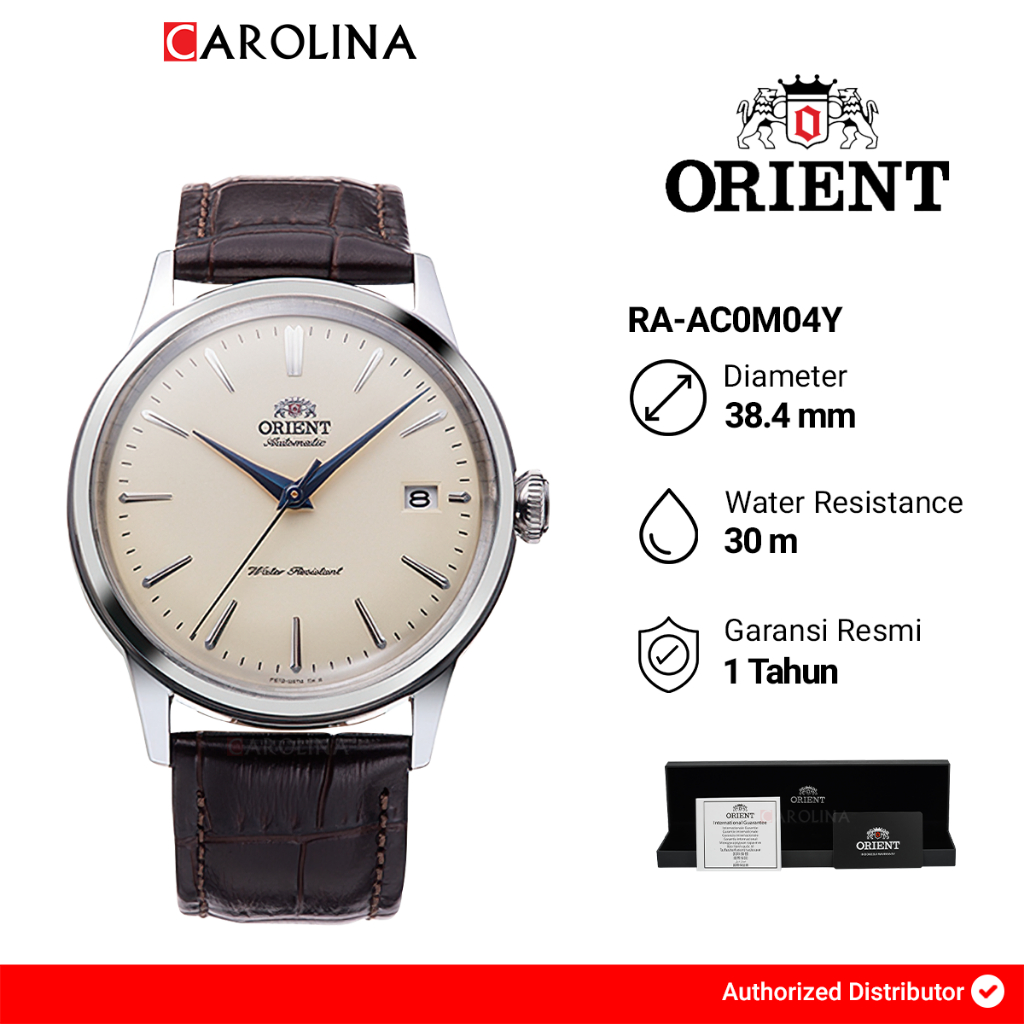 Jam Tangan Pria Orient Classic RA-AC0M04Y Bambino Automatic Cream Dial Dark Brown Leather Strap