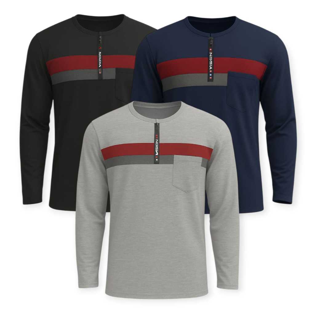 AHKAL 3 POTONG KAOS LENGAN PANJANG - KAOS PRIA LENGAN PANJANG - KAOS PRIA - KAOS ZIPPER LENGAN PANJA