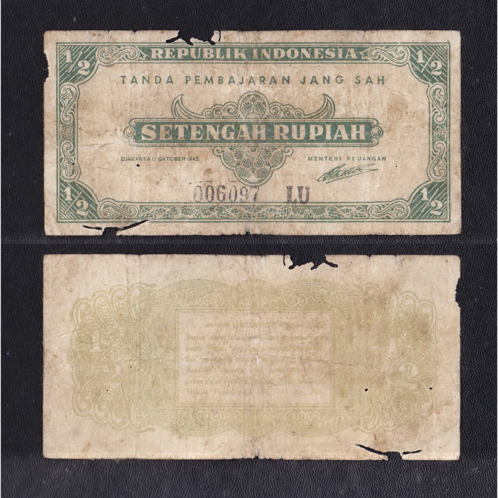 Uang kuno ½ (setengah) Rupiah tahun 1945 #seri Oeang Repoeblik Indonesia (ORI-I) ...