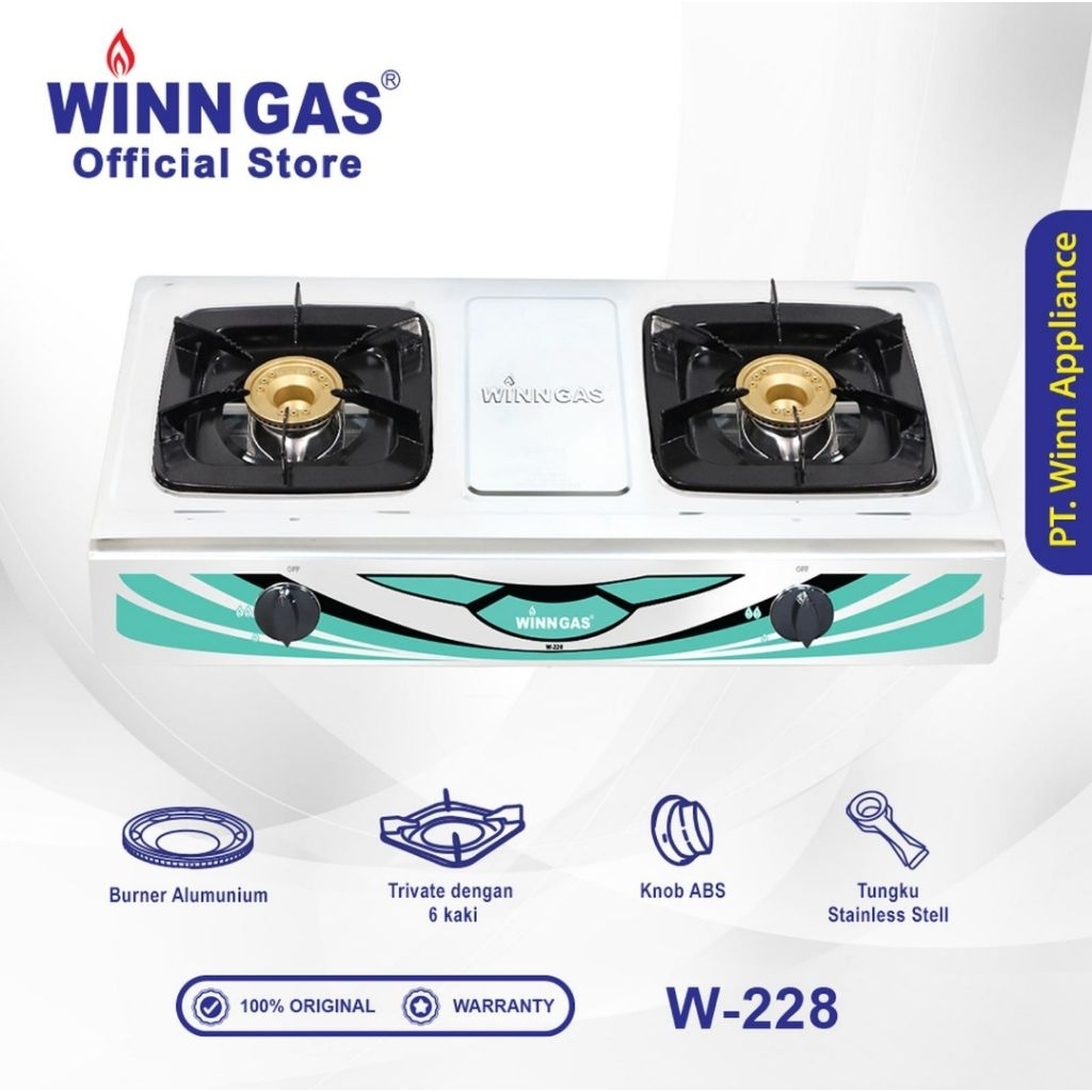 WIN GAS KOMPOR GAS 2TUNGKU PLAT STAINLESS W-228