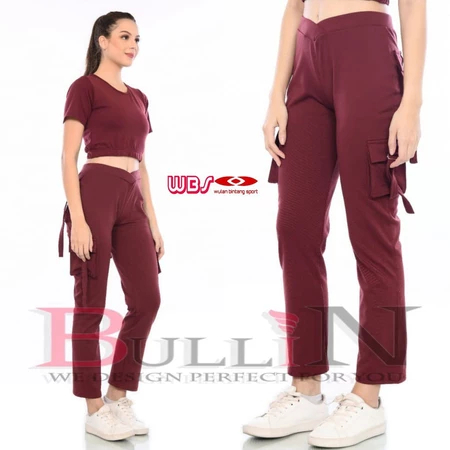 Celana Senam PDL Bullin  Standar Jumbo Celana Cargo Olahraga Wanita Putih Merah