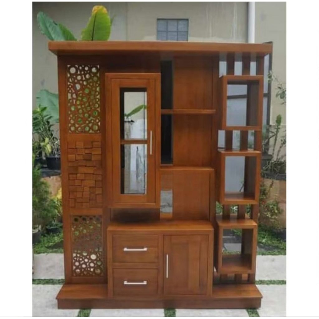 bufet tv partisi jati/bufet penyekat ruangan jati minimalis/bufet tv penyekat ruangan kayu jati soli