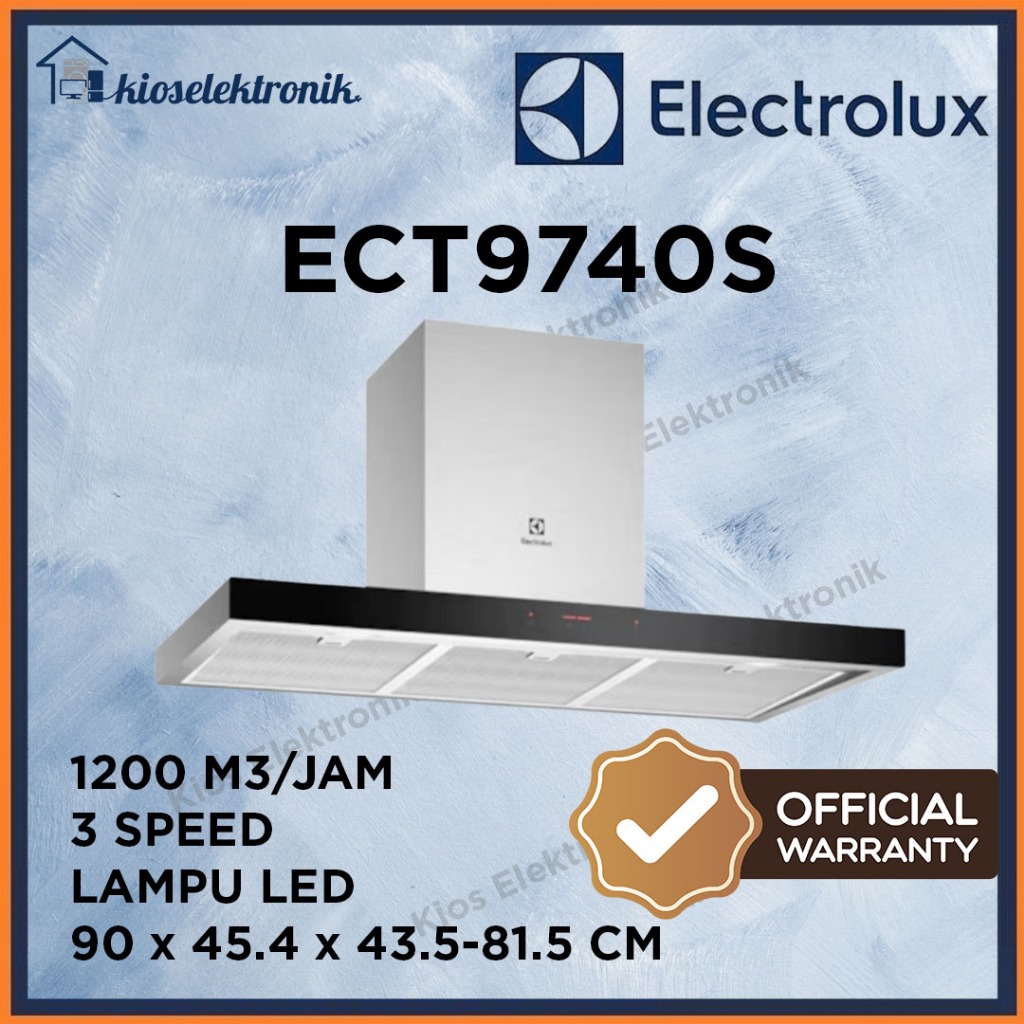 Electrolux ECT9740S Tudung Penghisap Asap Chimney 90cm SS430 + Black Glass