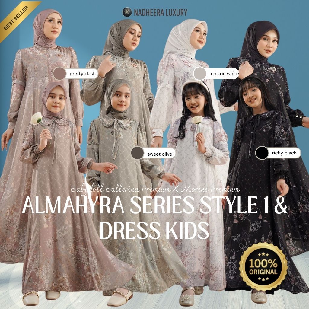 READY / ALMAHYRA DRESS,MIDI STYLE 1, DRESS KIDS NADHEERA LUXURY / Gamis Lebaran / Gamis Busui / Gami