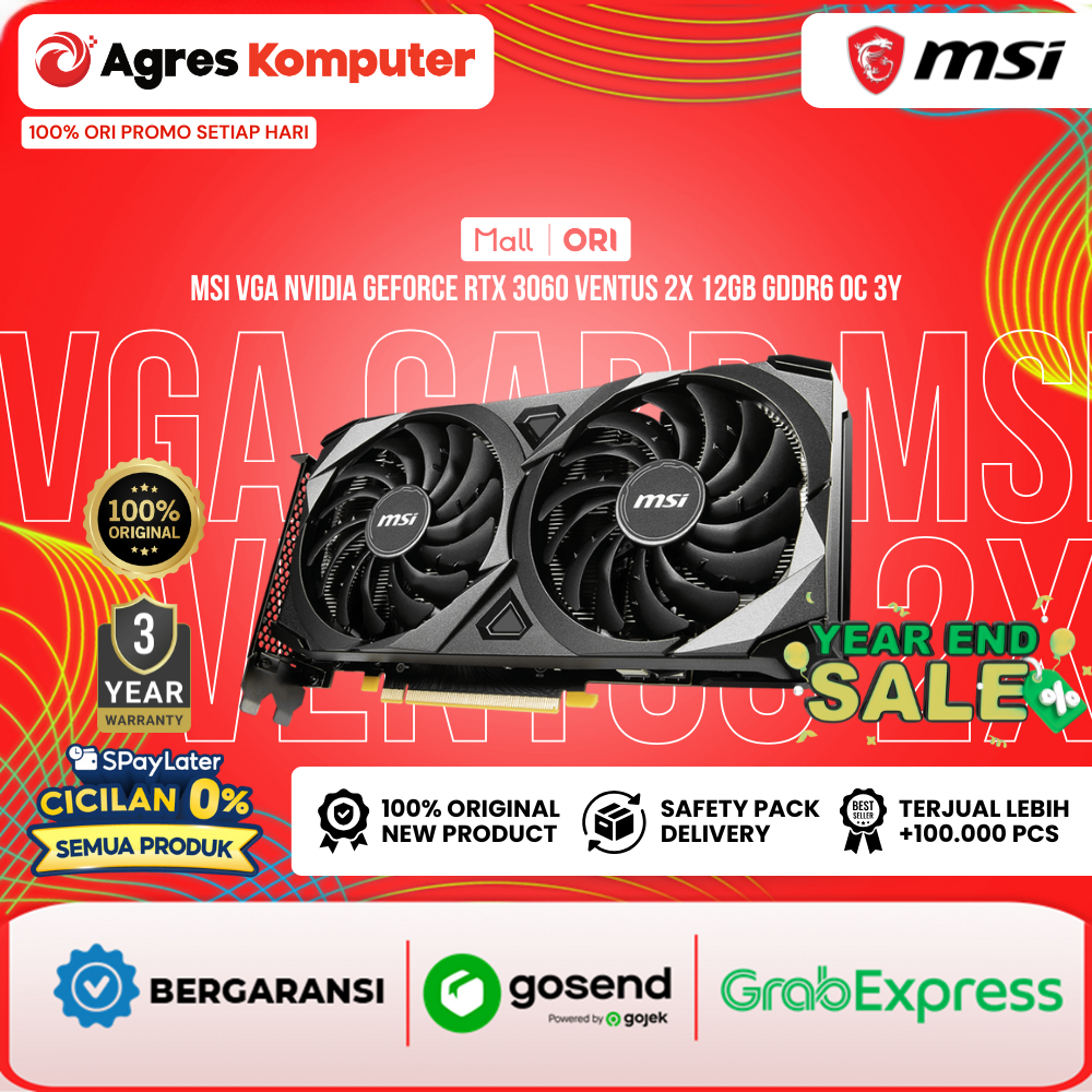 MSI VGA NVIDIA GEFORCE RTX 3060 VENTUS 2X 12GB GDDR6 OC 3Y