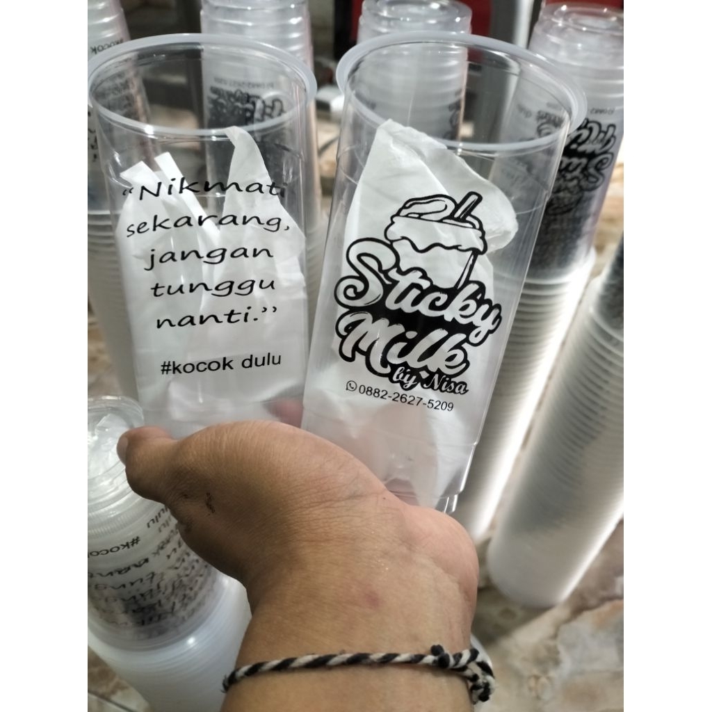 Sablon gelas cup Starindo 18oz8gr & 22oz9,5gr datar dan oval