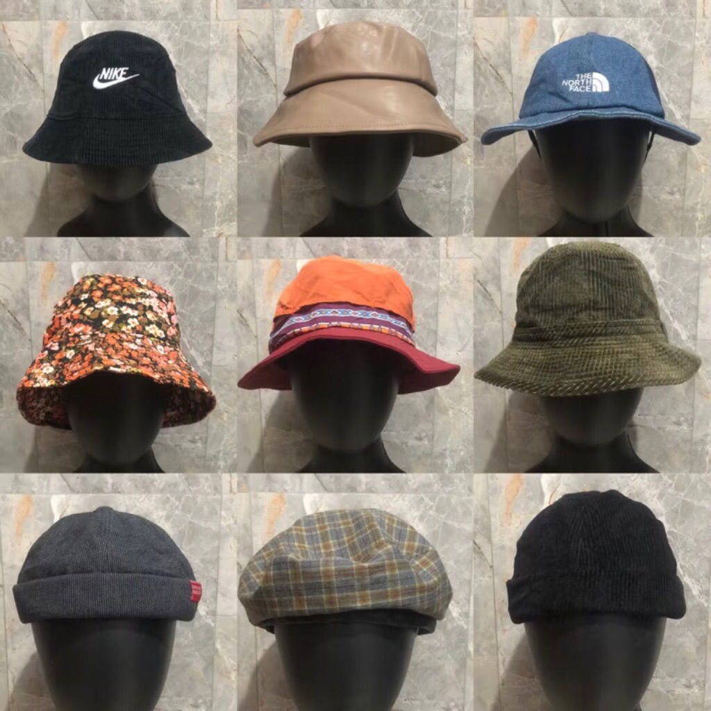Topi second fedora bucket hat merk