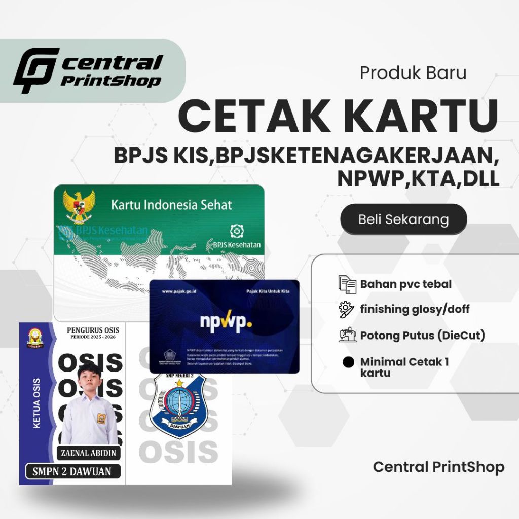 Cetak Kartu BPJS / NPWP / KTA Custom – PVC Tebal – Full Color – Bisa Satuan