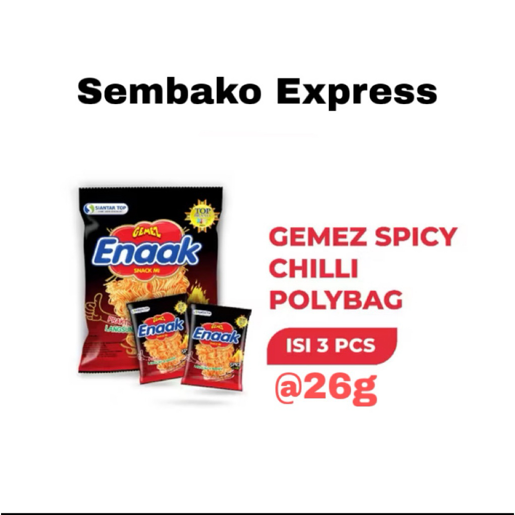 Enaak Snack Mi Gemez Spicy Chilli 26g – Polybag Isi 3 Pcs | Sembako Express