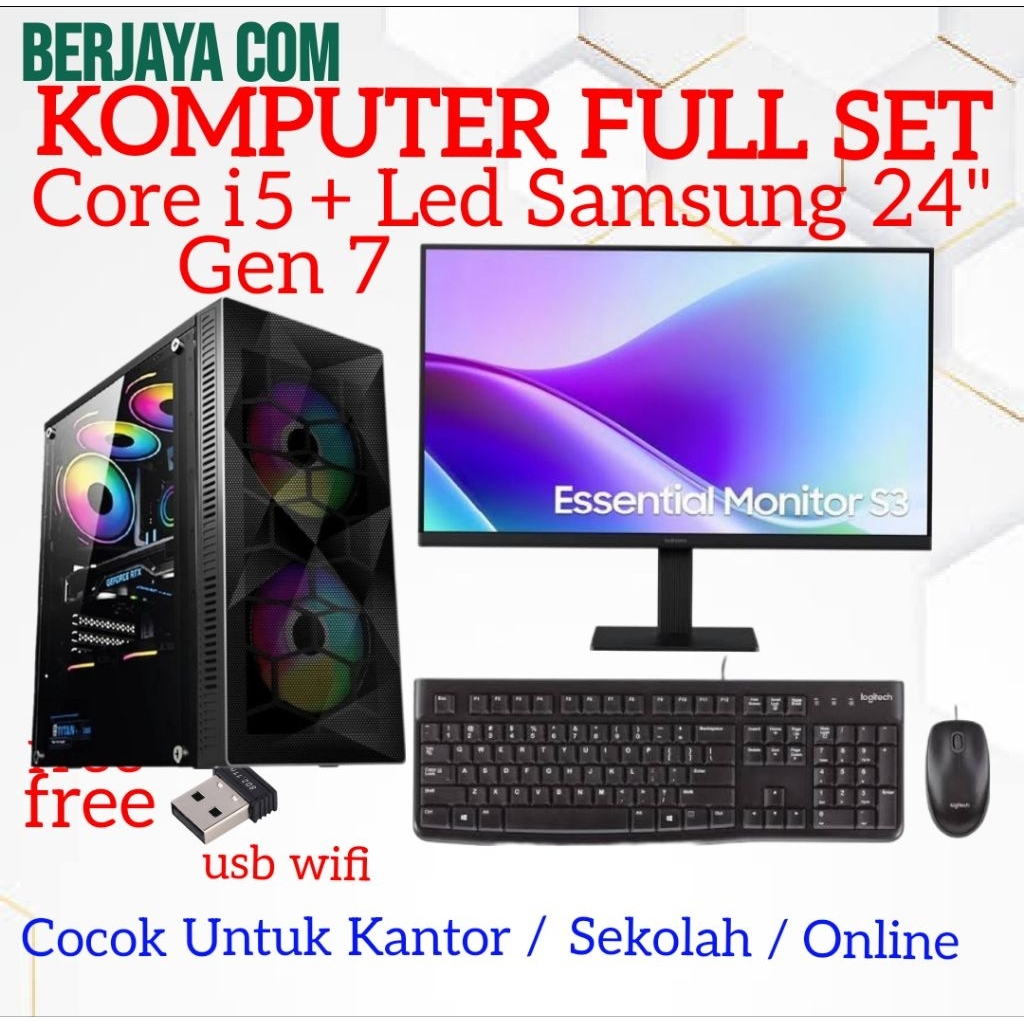 Full Set Core i5 Gen 7 - Samsung 24" - 16gb Ram - 500gb Ssd - Komputer Rakitan - Pc Kantor - Cpu