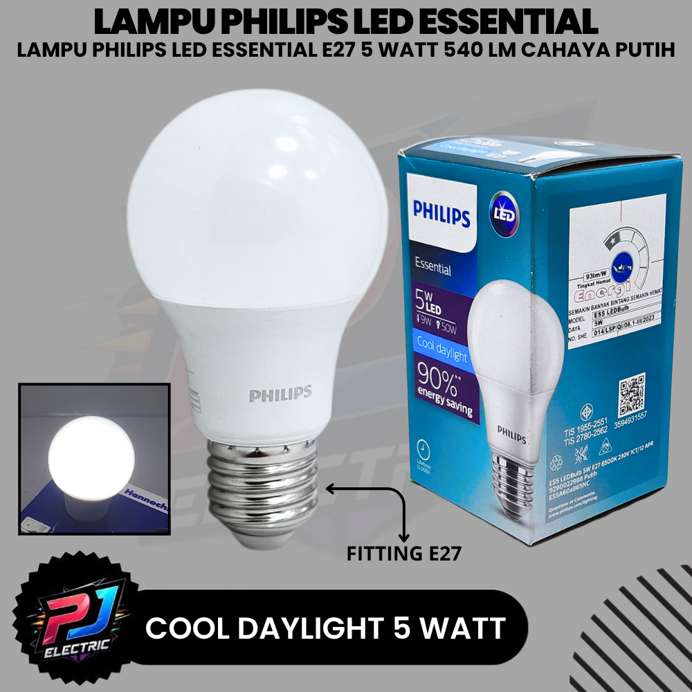 Lampu Philips LED 5W Essential Cahaya Putih Super Terang SNI / Bohlam LED Bulb Philips Essential 5 W